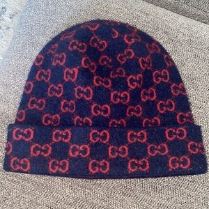 Gucci Tricot GG Beanie Large Midnight Blue Red